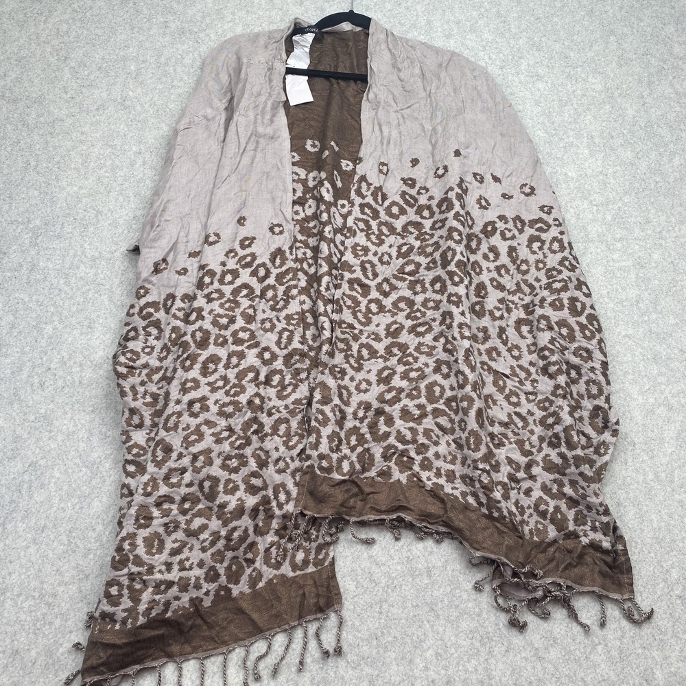 Colleen Lopez Poncho Womens 2X/3X Brown Leopard Animal Print Fringe Wrap Shawl